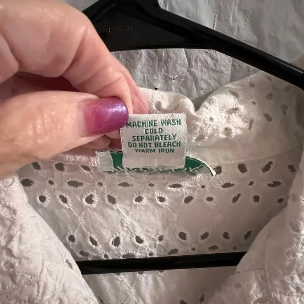 Emerald sky white eyelet lace button up jacket size medium